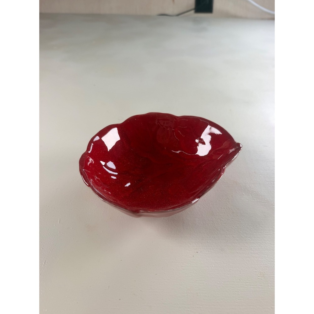 Ceramic Bowl Unisex OS Red Y2K Scalloped Edge Glossy Art Pottery